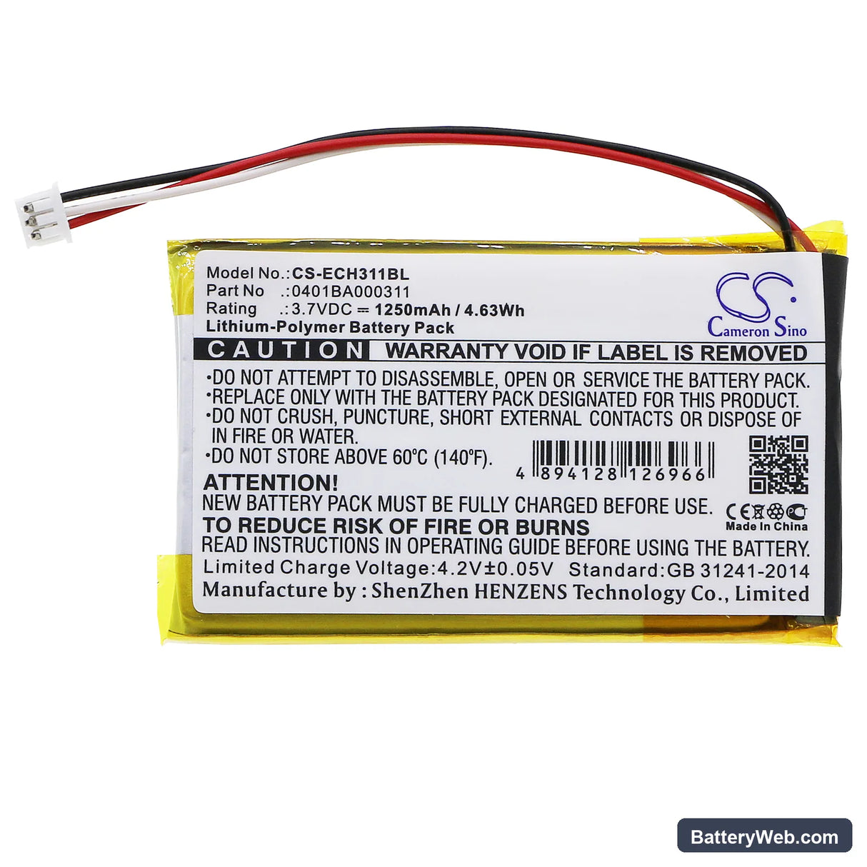 ELCA MITO-VETTA Replacement Battery, 3.7V, 1250mAh, Li-Polymer 3