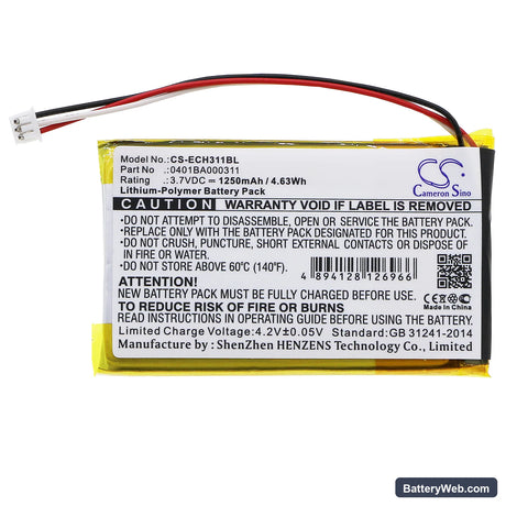 ELCA MITO-VETTA Replacement Battery, 3.7V, 1250mAh, Li-Polymer 3