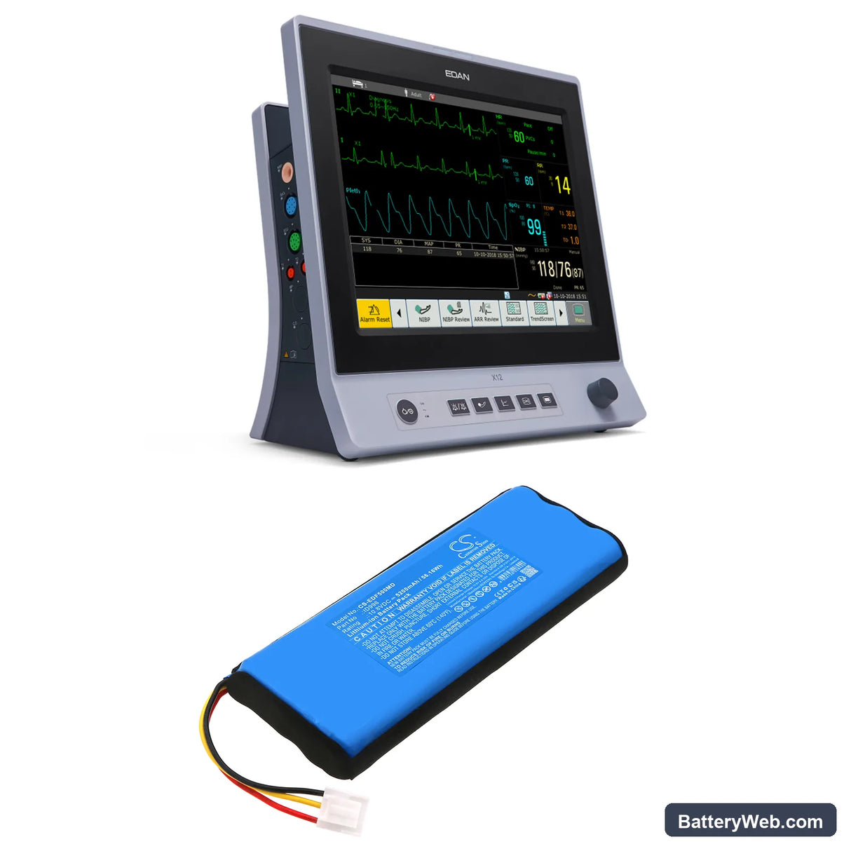 Edan X12 Replacement Battery, 10.8V, 5200mAh, Li-ion 6