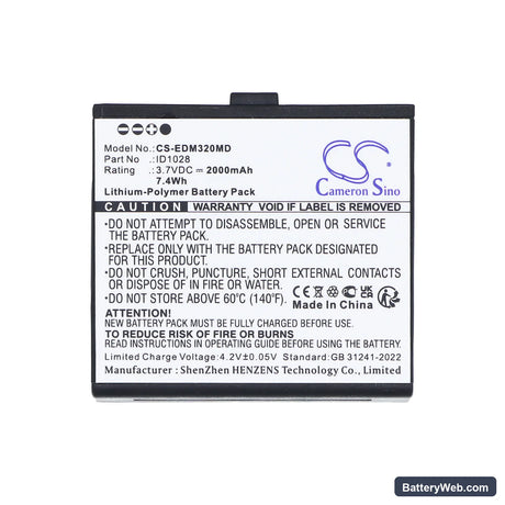 Edan iM3s Monitor Replacement Battery, 3.7V, 2000mAh, Li-Polymer 5