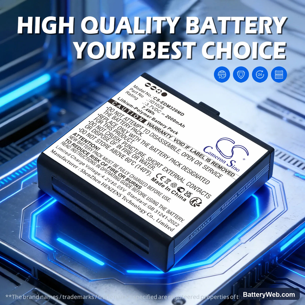 Edan iM3s Monitor Replacement Battery, 3.7V, 2000mAh, Li-Polymer 7