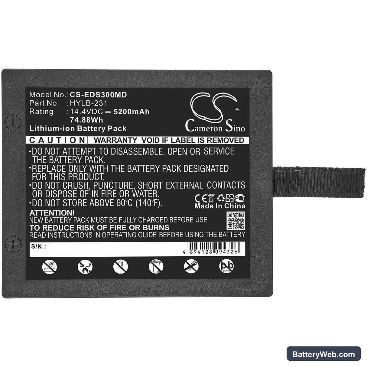 Edan SE-3 Replacement Battery, 14.4V, 5200mAh, Li-ion 3