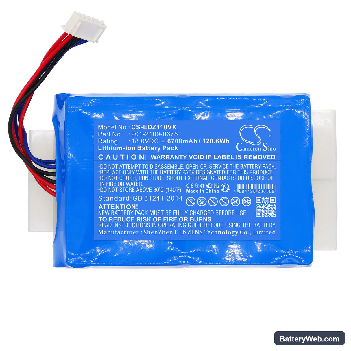 Ecovacs AZ1 Replacement Battery, 18V, 6700mAh, Li-ion 3
