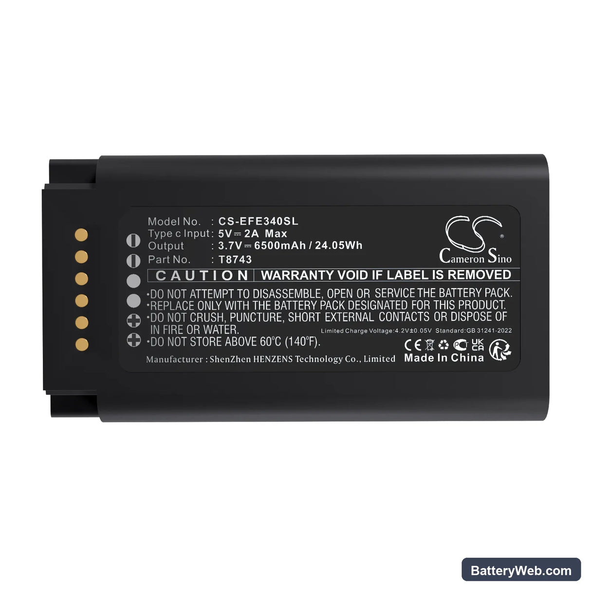 Eufy Video Doorbell E340 Replacement Battery, 3.7V, 6500mAh, Li-ion 5