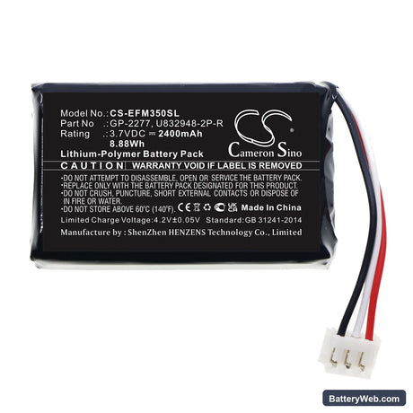 EXFO PPM-350D Replacement Battery, 3.7V, 2400mAh, Li-Polymer 3
