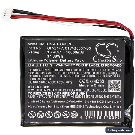 EXFO MAX-600 Replacement Battery, 3.7V, 10000mAh, Li-Polymer 3