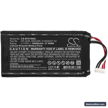 EXFO MAX-700 Replacement Battery, 3.7V, 10000mAh, Li-Polymer 3