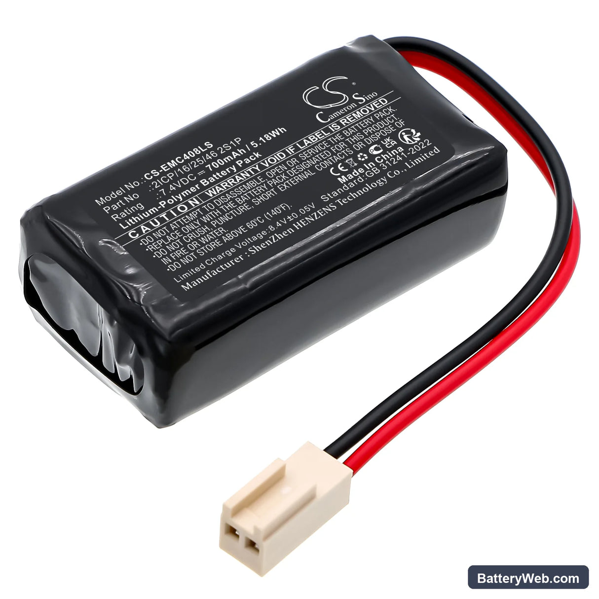 Neptolux 175-8070 Replacement Battery, 7.4V, 700mAh, Li-Polymer 1
