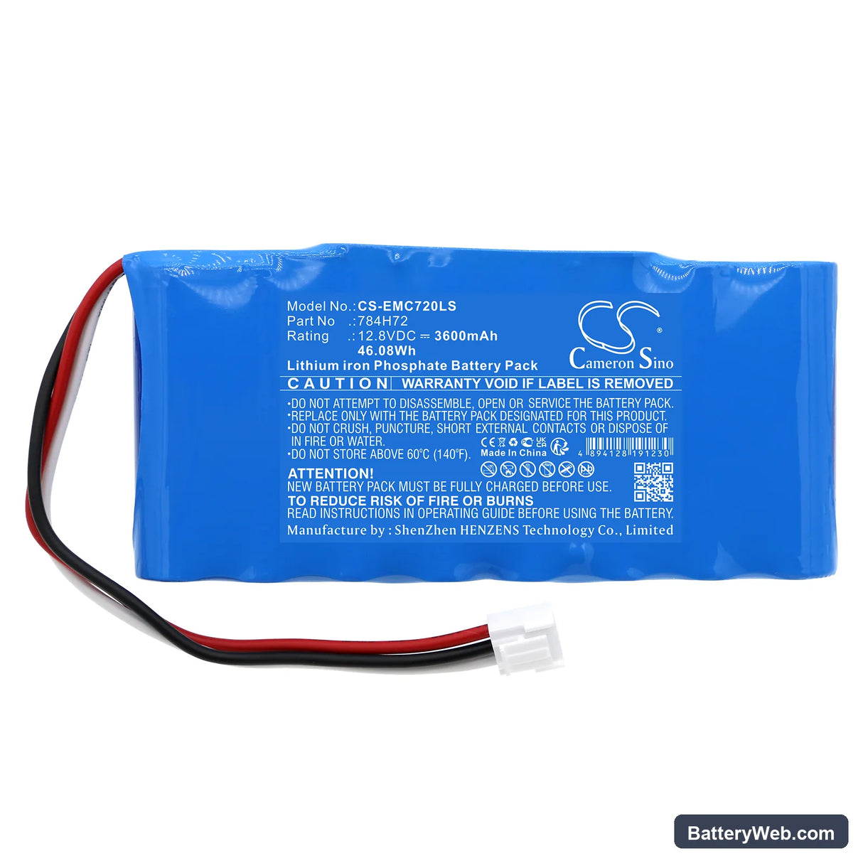 Dual-Lite DYN12 Replacement Battery, 12.8V, 3600mAh, LiFePO4 3