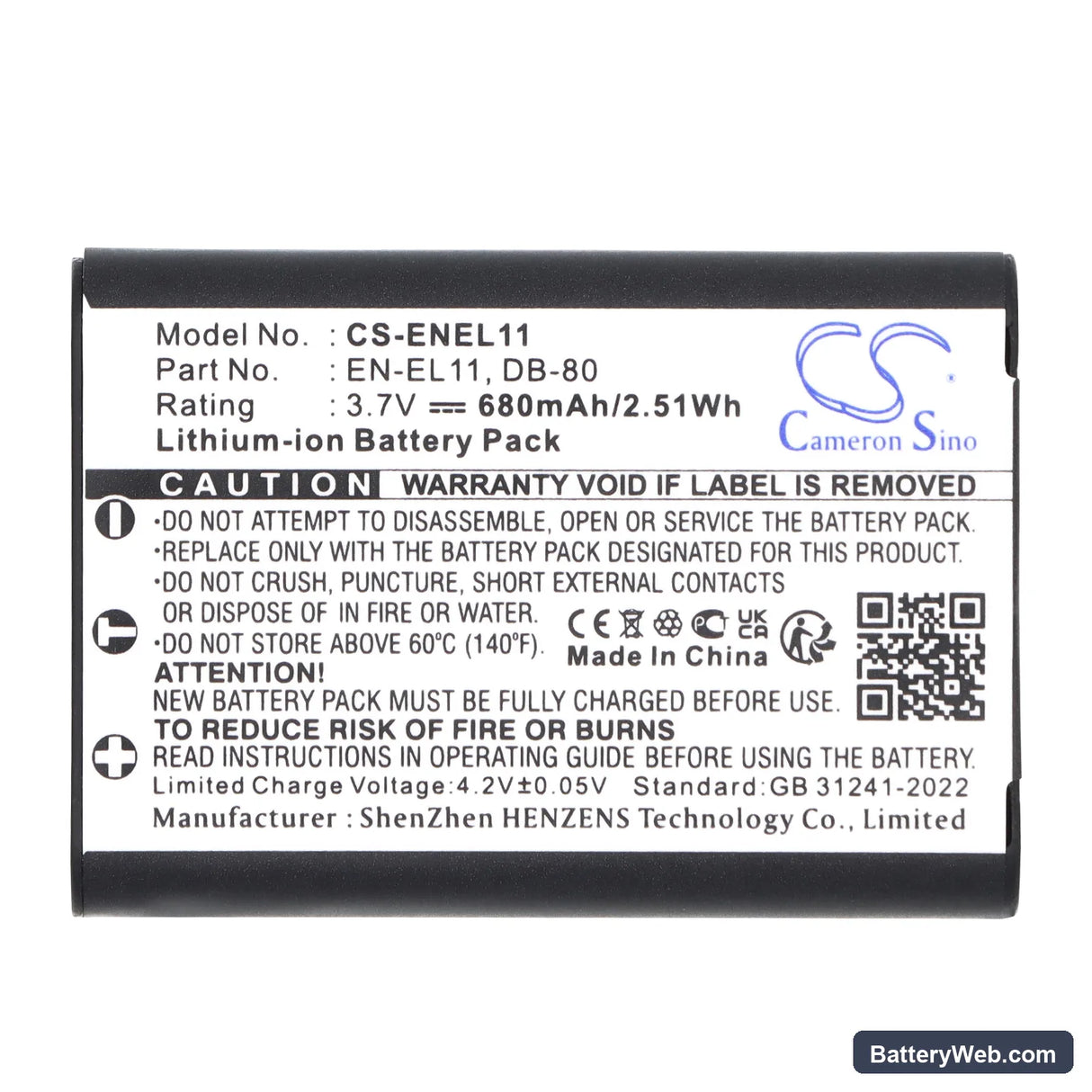 NiKon Coolpix S550 Replacement Battery, 3.7V, 680mAh, Li-ion 5