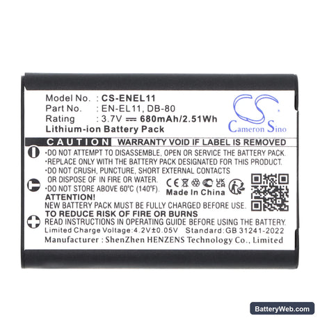 NiKon Coolpix S550 Replacement Battery, 3.7V, 680mAh, Li-ion 5