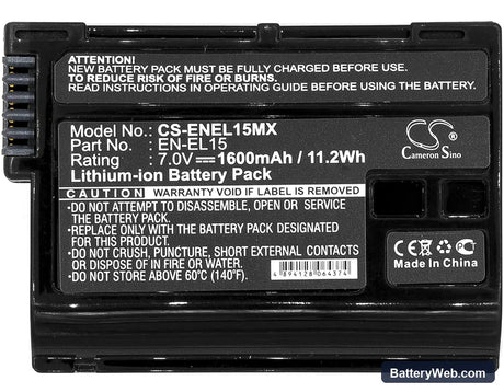 NiKon Coolpix D7000 Replacement Battery, 7V, 1600mAh, Li-ion 3