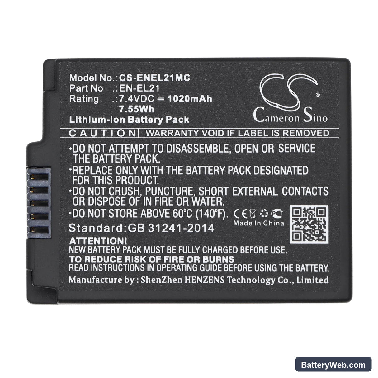NiKon 1 V2 Replacement Battery, 7.4V, 1020mAh, Li-ion 5