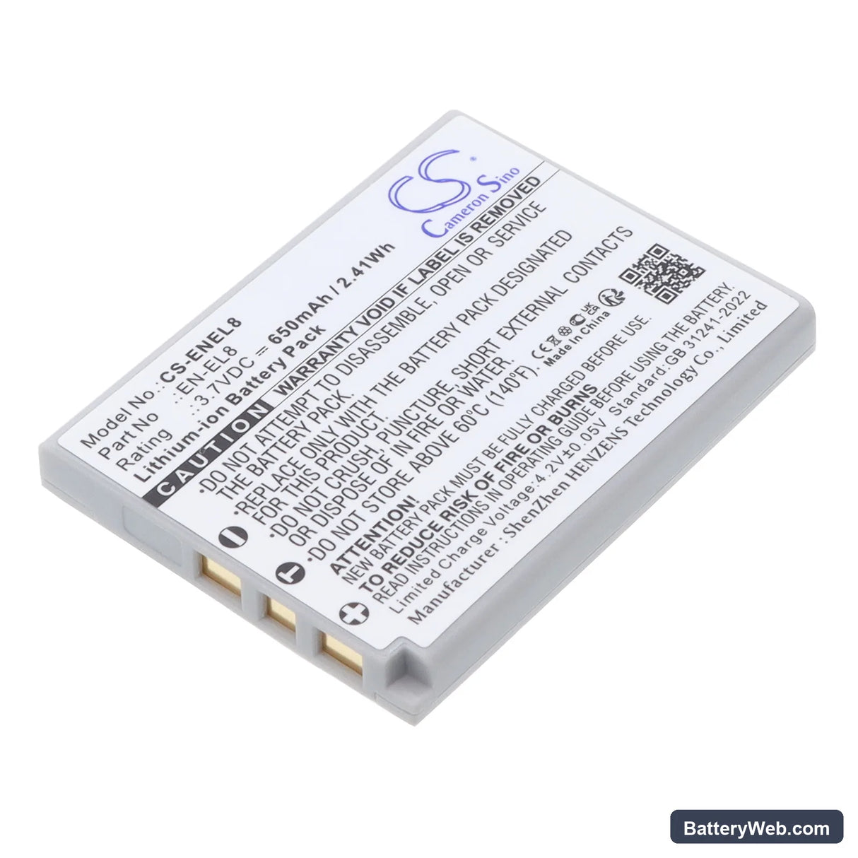 NiKon Coolpix P1 Replacement Battery, 3.7V, 650mAh, Li-ion 1