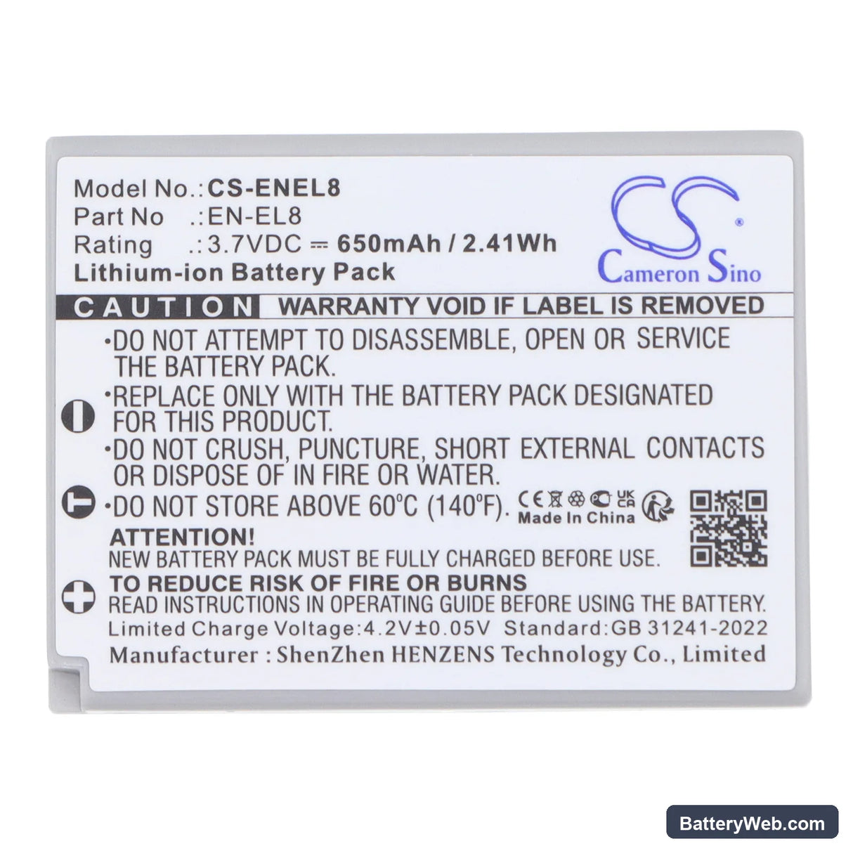 NiKon Coolpix P1 Replacement Battery, 3.7V, 650mAh, Li-ion 5