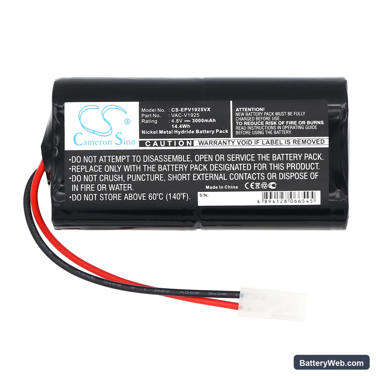 Shark V1925 Replacement Battery, 4.8V, 3000mAh, Ni-MH 3