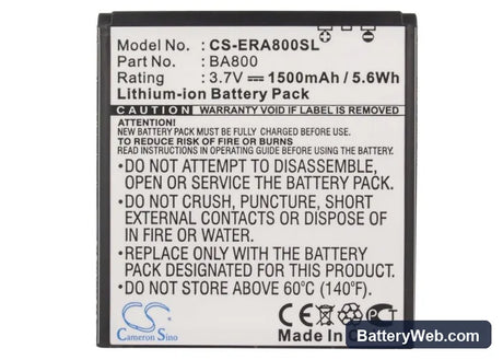 Sony Ericsson Xperia S Replacement Battery, 3.7V, 1500mAh, Li-ion 5