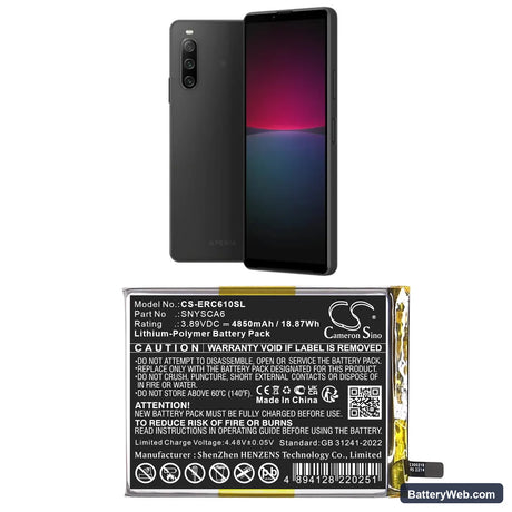 Sony A202SO Replacement Battery, 3.89V, 4850mAh, Li-Polymer 1
