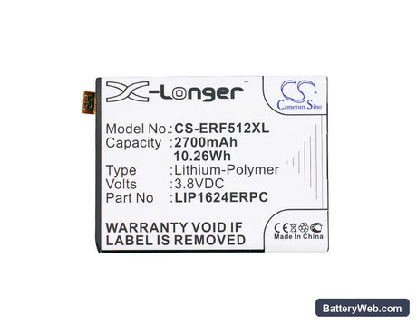 Sony Ericsson Xperia X Replacement Battery, 3.8V, 2700mAh, Li-Polymer 3