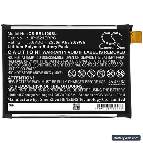 Sony Xperia L1 Replacement Battery, 3.8V, 2550mAh, Li-Polymer 3