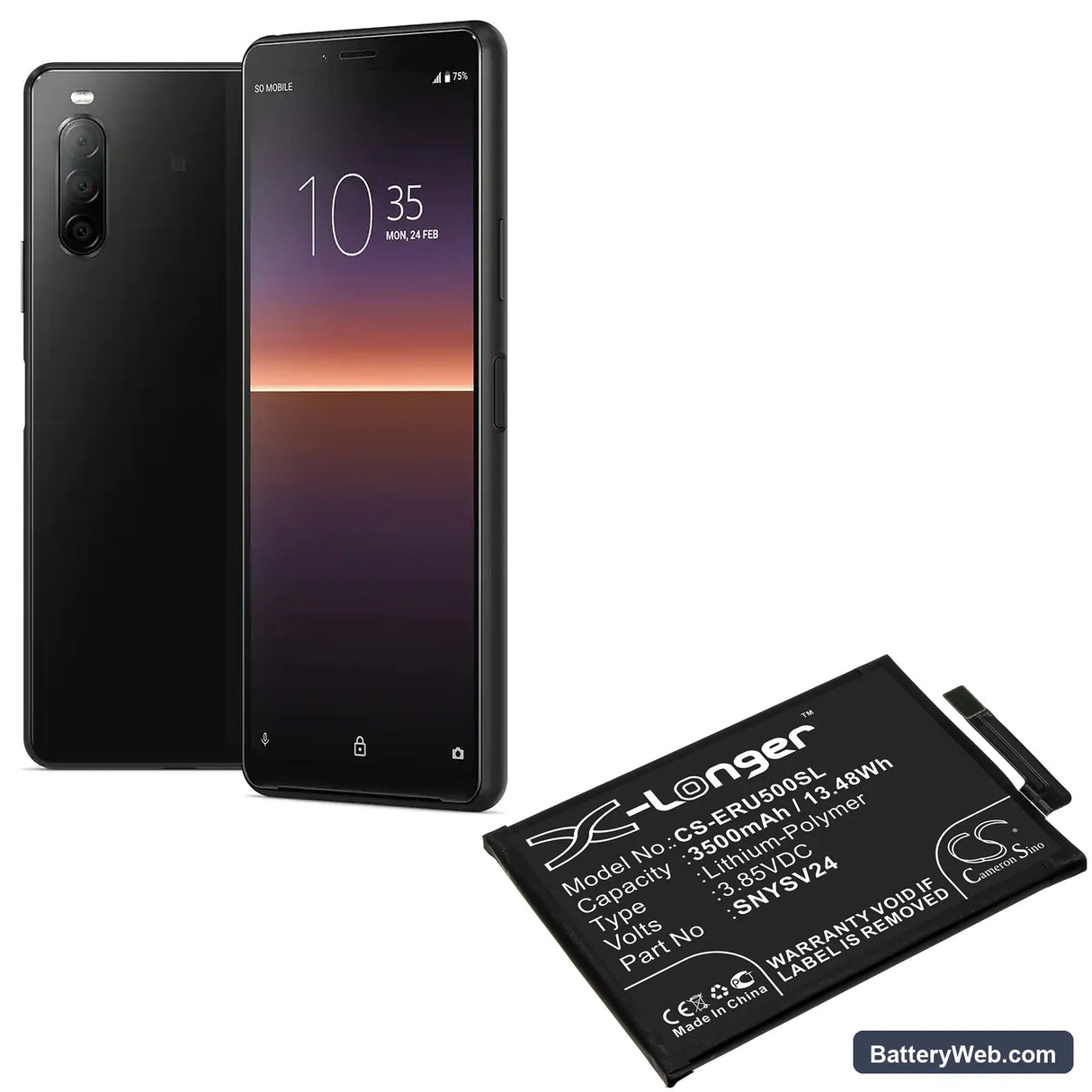 Sony Xperia 10 II Replacement Battery, 3.85V, 3500mAh, Li-Polymer 5