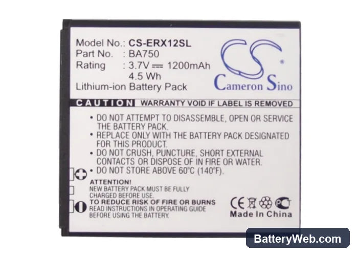 Sony Ericsson Xperia Arc Replacement Battery, 3.7V, 1200mAh, Li-ion 5
