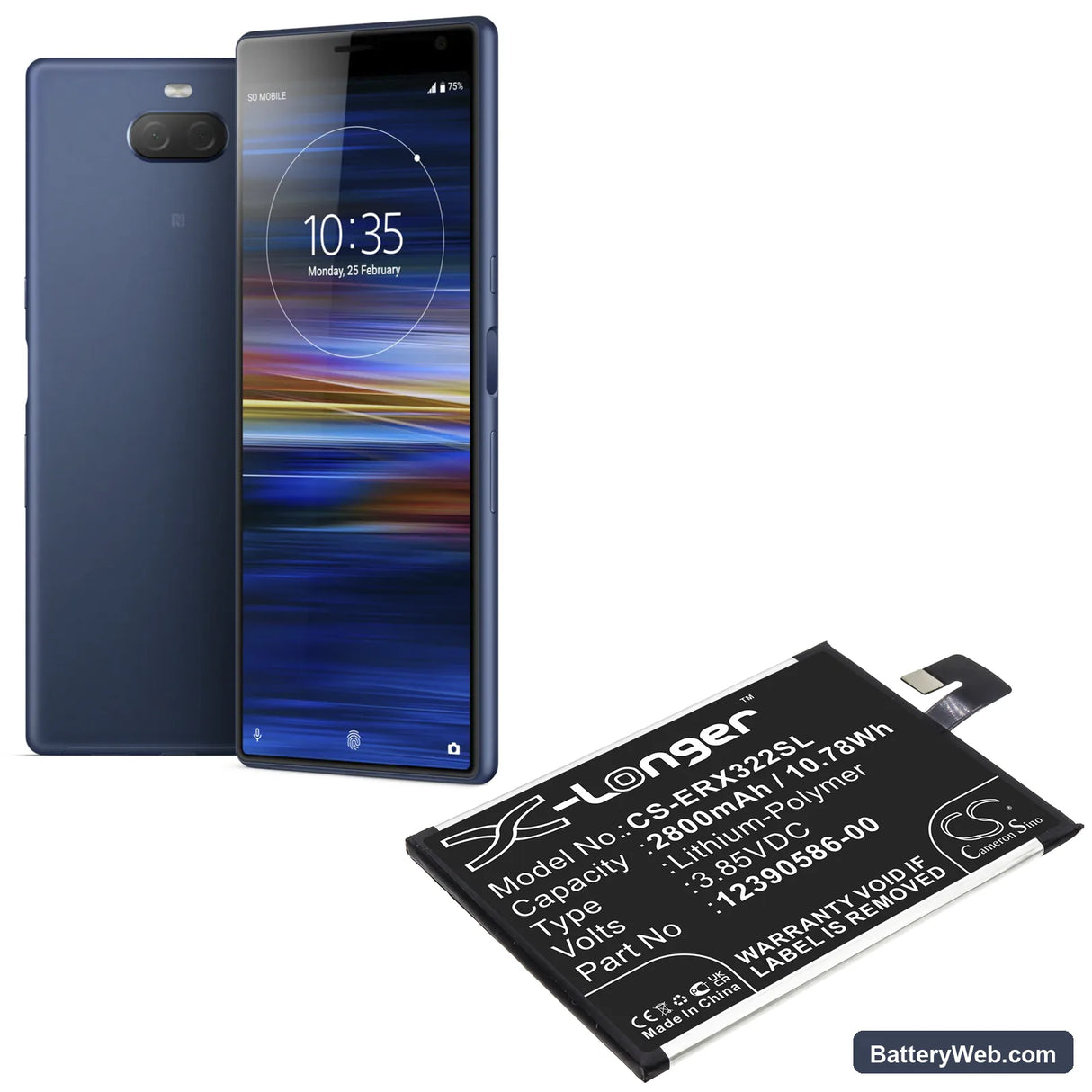 Sony Xperia 10 Plus Replacement Battery, 3.85V, 2800mAh, Li-Polymer 5