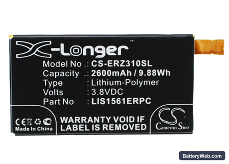 Sony Ericsson Xperia Z3 Mini Replacement Battery, 3.8V, 2600mAh, Li-Polymer 1