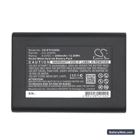 Eartec Comstar Com-Center Replacement Battery, 6V, 2000mAh, Ni-MH 5