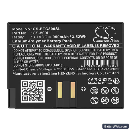 Eartec ComStar Wireless Headsets Replacement Battery, 3.7V, 950mAh, Li-Polymer 5