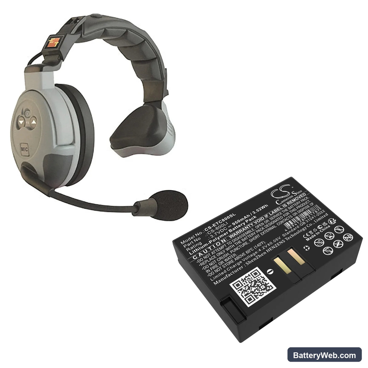 Eartec ComStar Wireless Headsets Replacement Battery, 3.7V, 950mAh, Li-Polymer 6