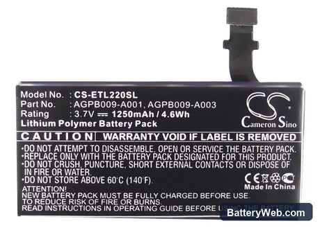 Sony Ericsson Xperia P Replacement Battery, 3.7V, 1250mAh, Li-ion 6