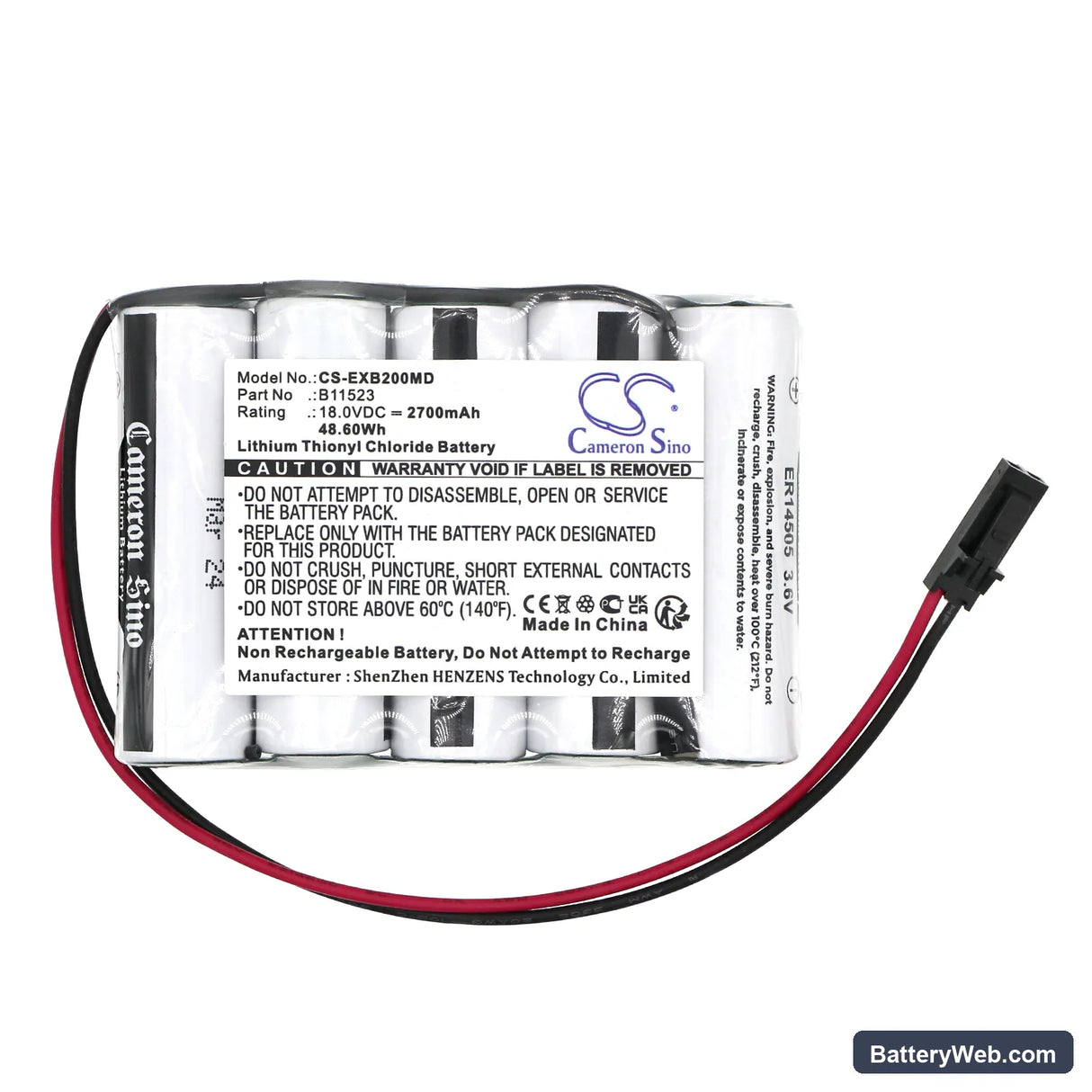Exogen 2000+ Replacement Battery, 18V, 2700mAh, Li-SOCl2 3