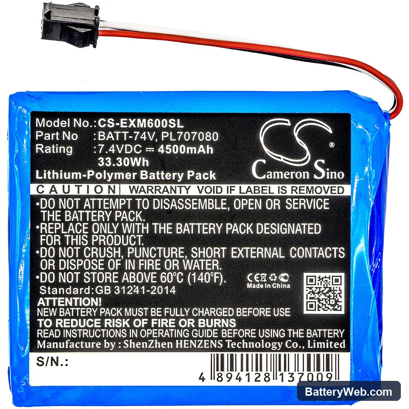 Extech MS6000 Replacement Battery, 7.4V, 4500mAh, Li-Polymer 3