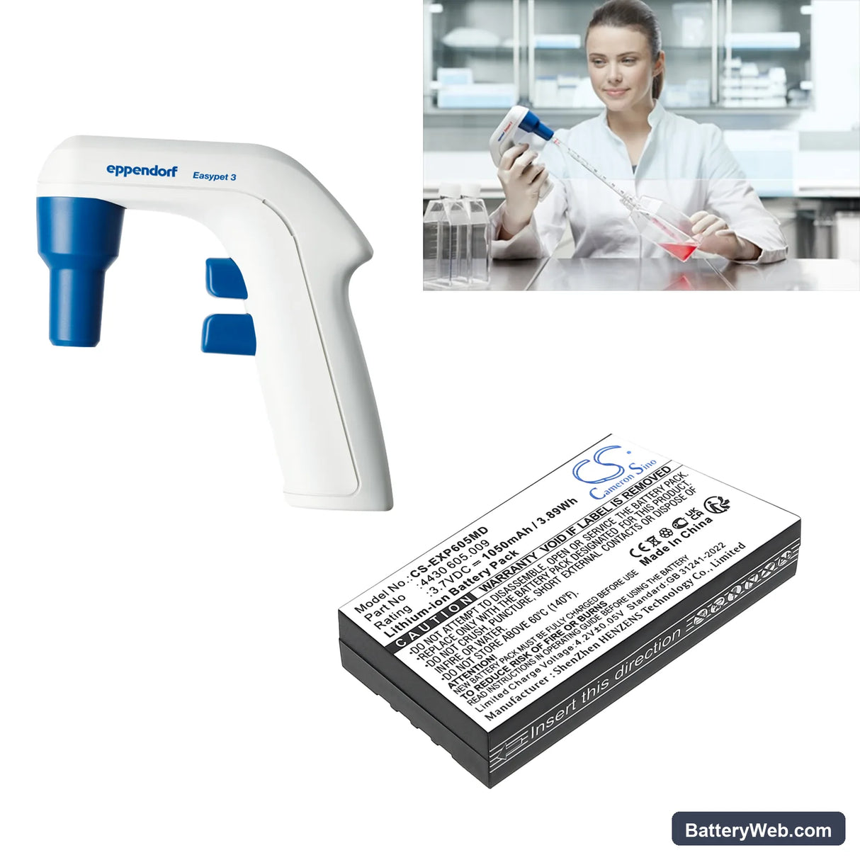 Eppendorf Easypet 3 Replacement Battery, 3.7V, 1050mAh, Li-ion 6