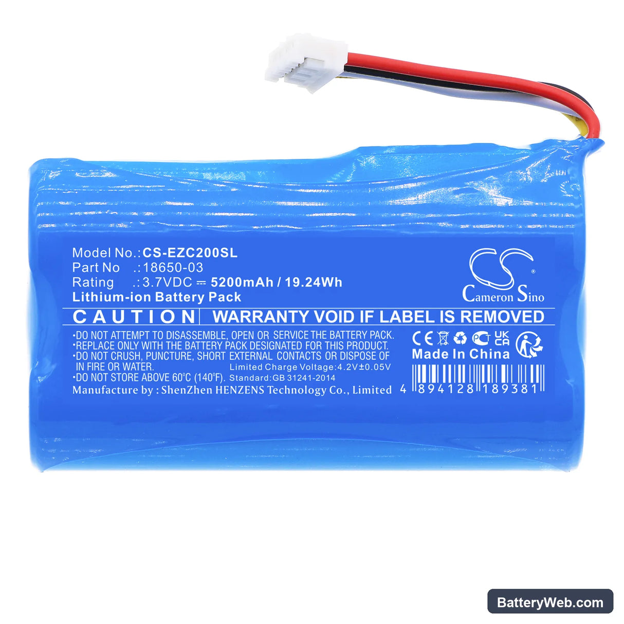 Ezviz DB2C Replacement Battery, 3.7V, 5200mAh, Li-ion 5