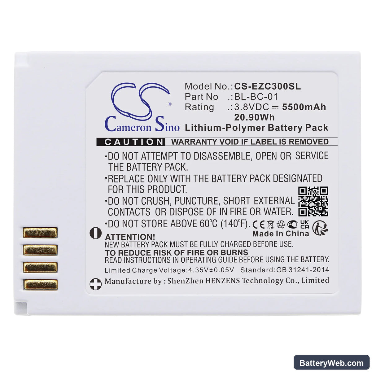 Ezviz C3A Replacement Battery, 3.8V, 5500mAh, Li-Polymer 3