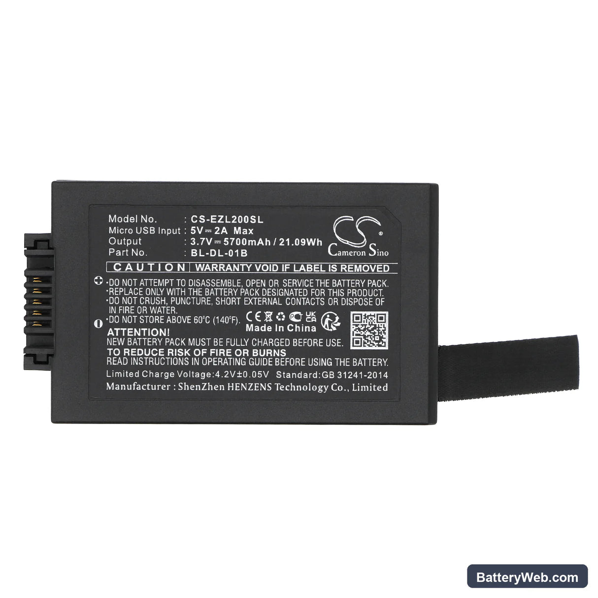 Ezviz DL20VS Replacement Battery, 3.7V, 5700mAh, Li-ion 5
