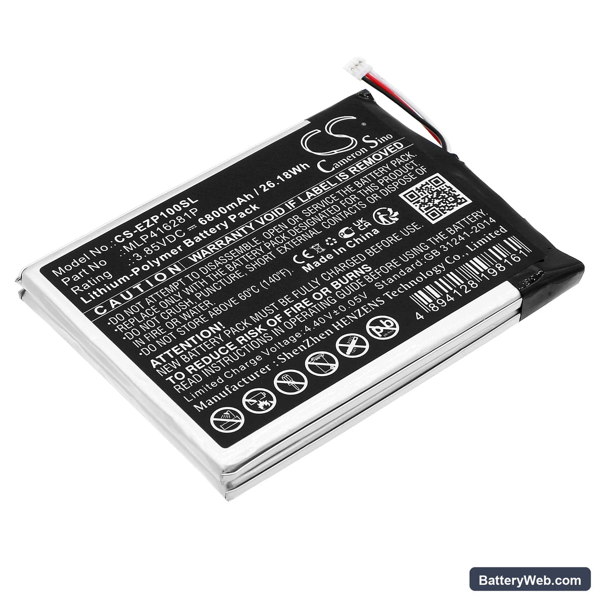 Ezviz DP1S Replacement Battery, 3.85V, 6800mAh, Li-Polymer 1