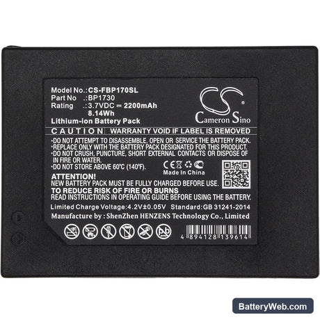 Fluke 1730 Replacement Battery, 3.7V, 2200mAh, Li-ion 3