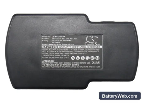 Festool TDK15.6 Replacement Battery, 15.6V, 3300mAh, Ni-MH 5