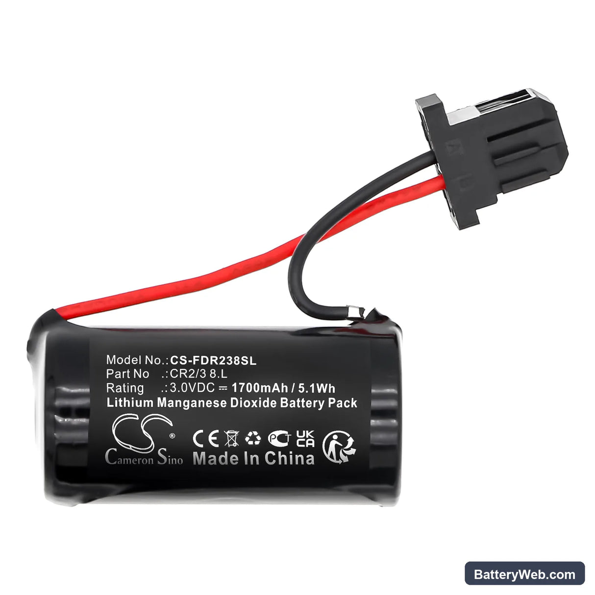 FDK CR2/3 8.L Replacement Battery, 3V, 1700mAh, Li-MnO2 3