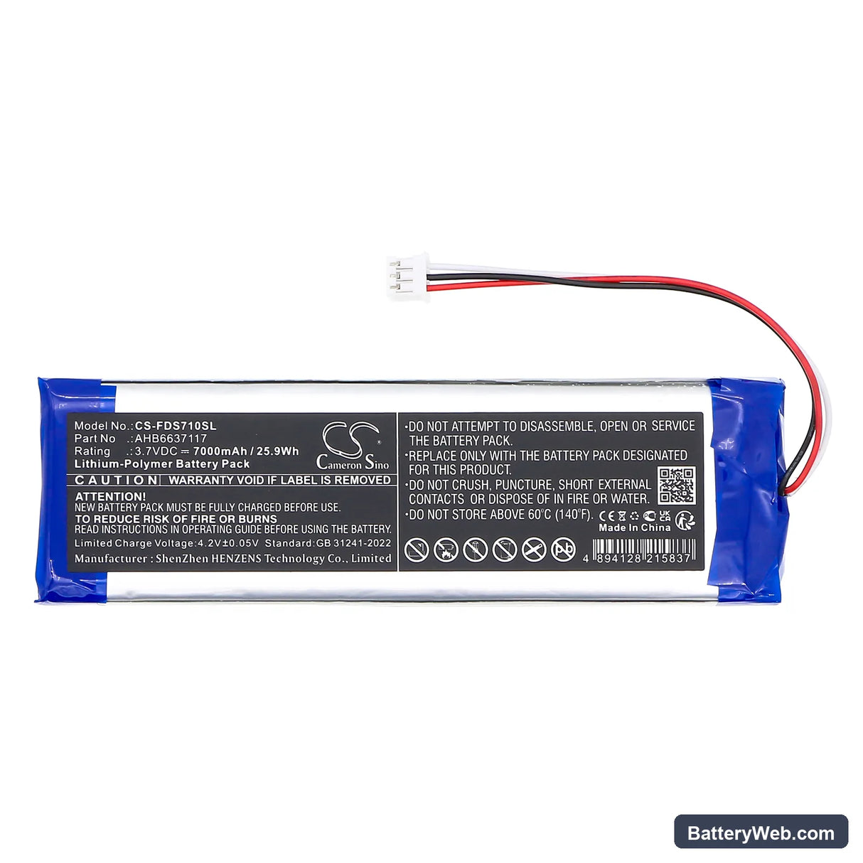 Fluke DS701 Diagnostic Videoscope Replacement Battery, 3.7V, 7000mAh, Li-Polymer 3