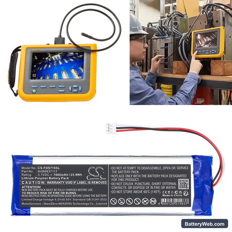 Fluke DS701 Diagnostic Videoscope Replacement Battery, 3.7V, 7000mAh, Li-Polymer 6