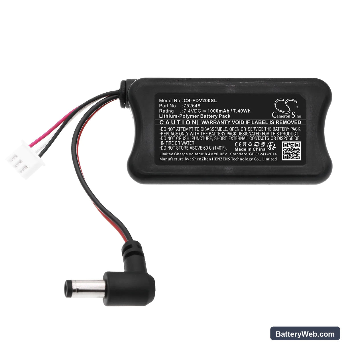 Fatshark Dominator V2 Replacement Battery, 7.4V, 1000mAh, Li-Polymer 3