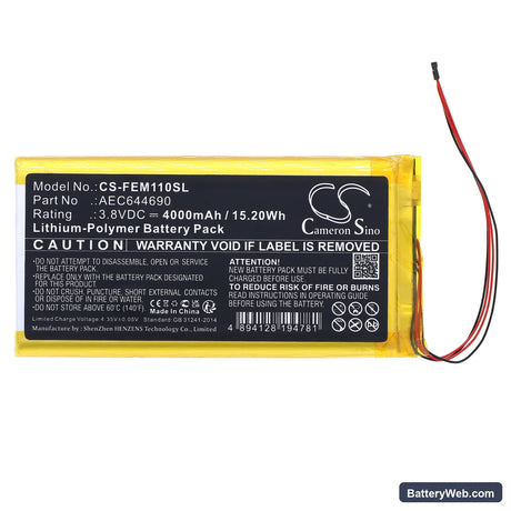 Fiio M11 Replacement Battery, 3.8V, 4000mAh, Li-Polymer 3