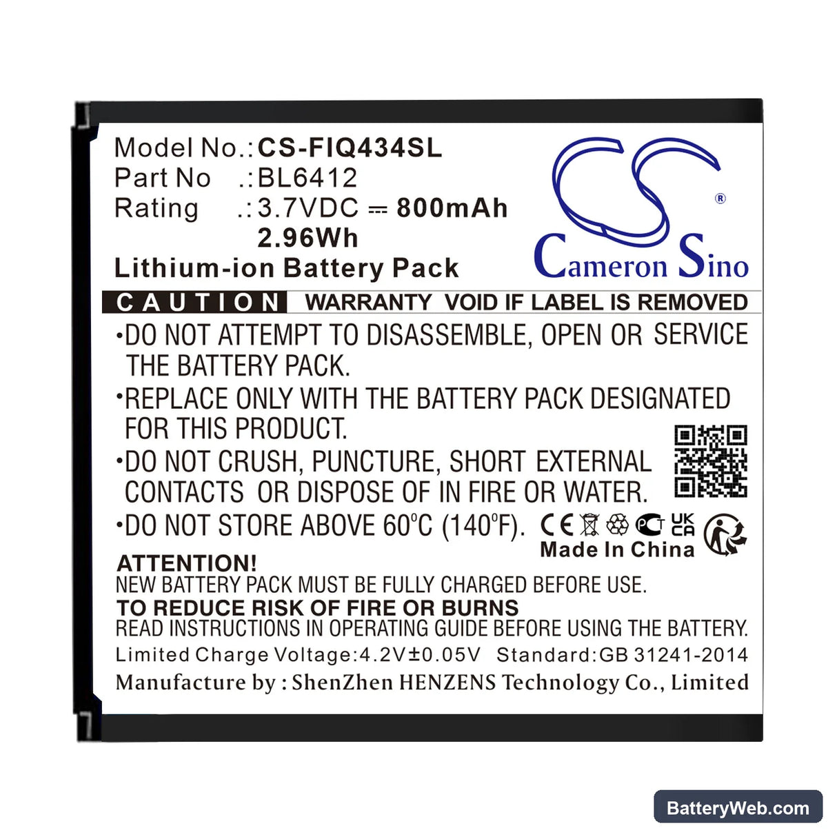 Fly IQ434 Replacement Battery, 3.7V, 800mAh, Li-ion 1