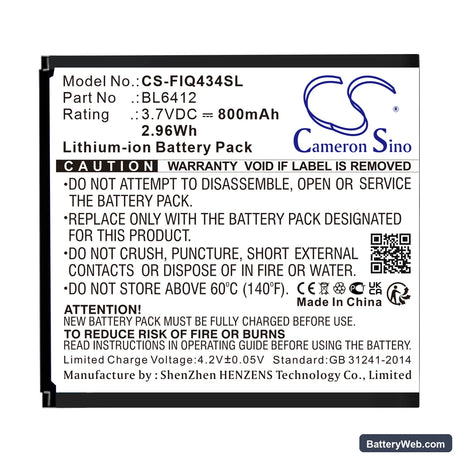 Fly IQ434 Replacement Battery, 3.7V, 800mAh, Li-ion 1