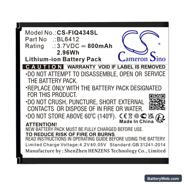 Fly IQ434 Replacement Battery, 3.7V, 800mAh, Li-ion 1