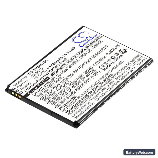Fly IQ4514 Replacement Battery, 3.8V, 1800mAh, Li-Polymer 1